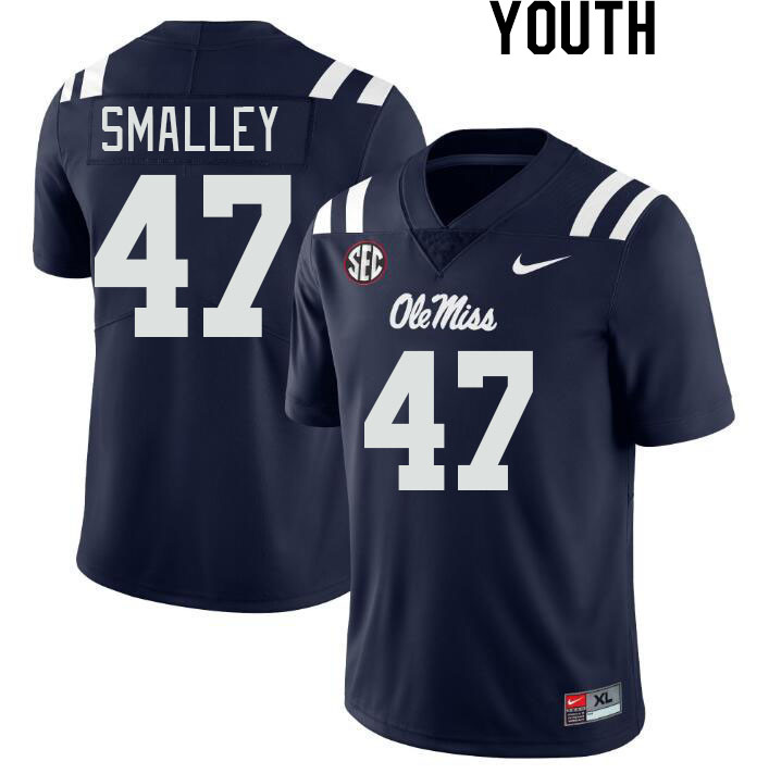 Youth #47 Wyatt Smalley Ole Miss Rebels College Football Jerseyes Stitched Sale-Navy - Click Image to Close